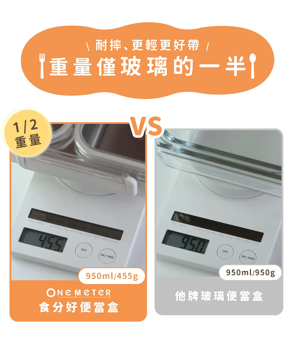 重量只有455克 只有他牌玻璃便當盒的1/2重量